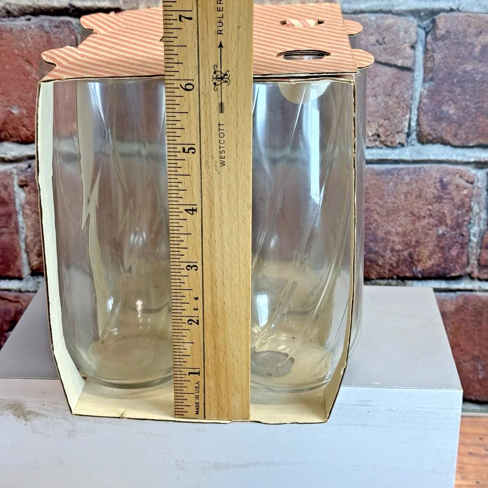 Set of 4 Luminarc Swirl Clear Glass Tumblers by Durand 5.75” USA Vintage‎ 16oz.